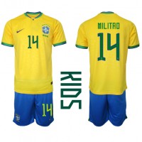 Maglie da calcio Brasile Eder Militao #14 Prima Maglia Bambino Mondiali 2022 Manica Corta (+ Pantaloni corti)
